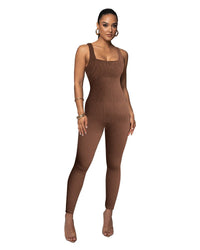 Idonea | Women's Bodycon Knit Jumpsuit in Brown