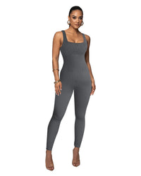 Idonea | Women's Bodycon Knit Jumpsuit in Dark Gray