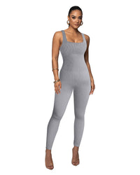 Idonea | Women's Bodycon Knit Jumpsuit in Light Gray