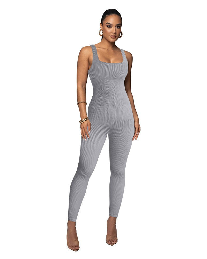 Idonea | Women's Bodycon Knit Jumpsuit in Light Gray