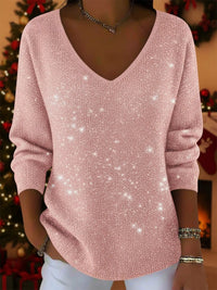 Idonea | Women's V-Neck Sequin Long Sleeve Blouse in Pink