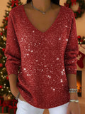 Idonea | Women's V-Neck Sequin Long Sleeve Blouse