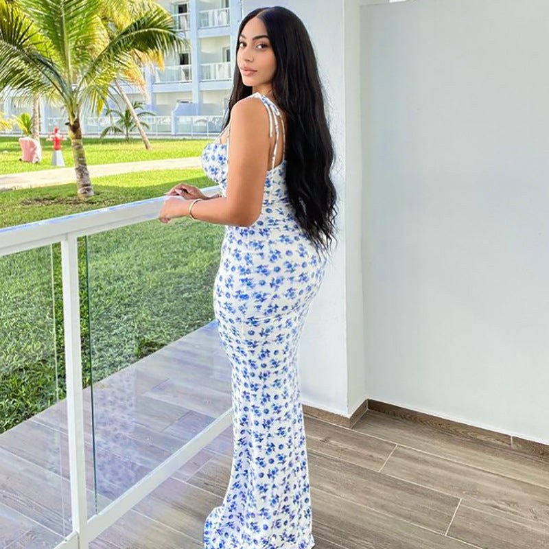 Idunn | Women's Floral Maxi Dress in Blue