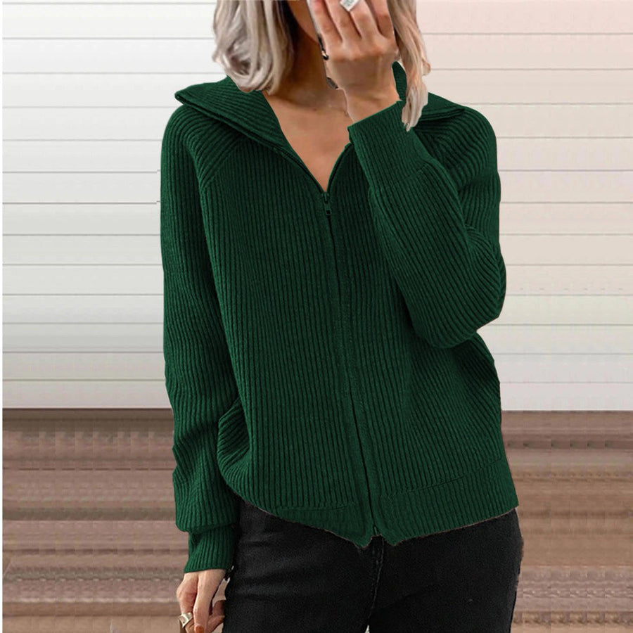 Idunn | Women's Zip Comfortable Knit Cardigan in Green