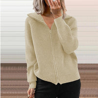 Idunn | Women's Zip Comfortable Knit Cardigan in Khaki
