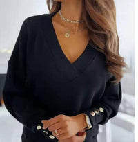 Ignatia | Women's V-Neck Oversized Sweater in Black