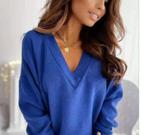 Ignatia | Women's V-Neck Oversized Sweater in Blue