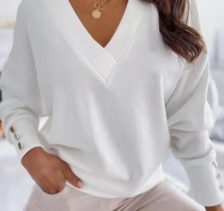 Ignatia | Women's V-Neck Oversized Sweater in White