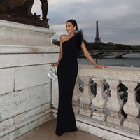 Ilaria | Women's Ruffle Detail Elegant Evening Dress in Black