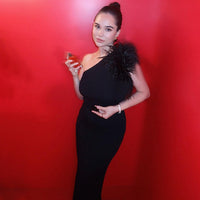 Ilaria | Women's Ruffle Detail Elegant Evening Dress in Black