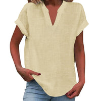 Ilaria | Women's V Neck Short Sleeve Blouse in Beige