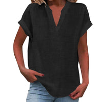 Ilaria | Women's V Neck Short Sleeve Blouse in Black