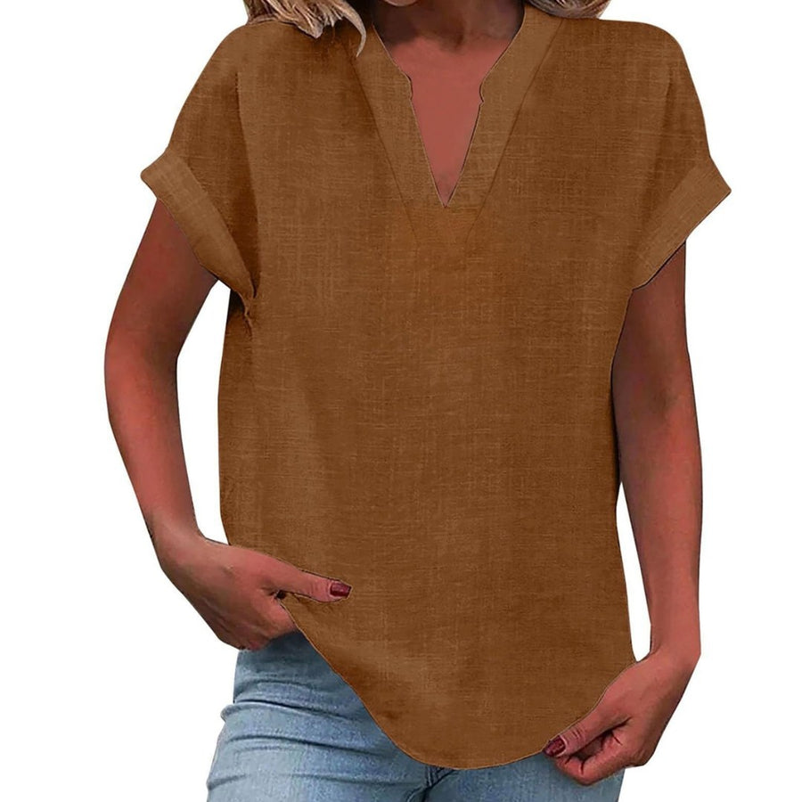 Ilaria | Women's V Neck Short Sleeve Blouse in Brown