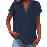 Ilaria | Women's V Neck Short Sleeve Blouse in Dark Blue