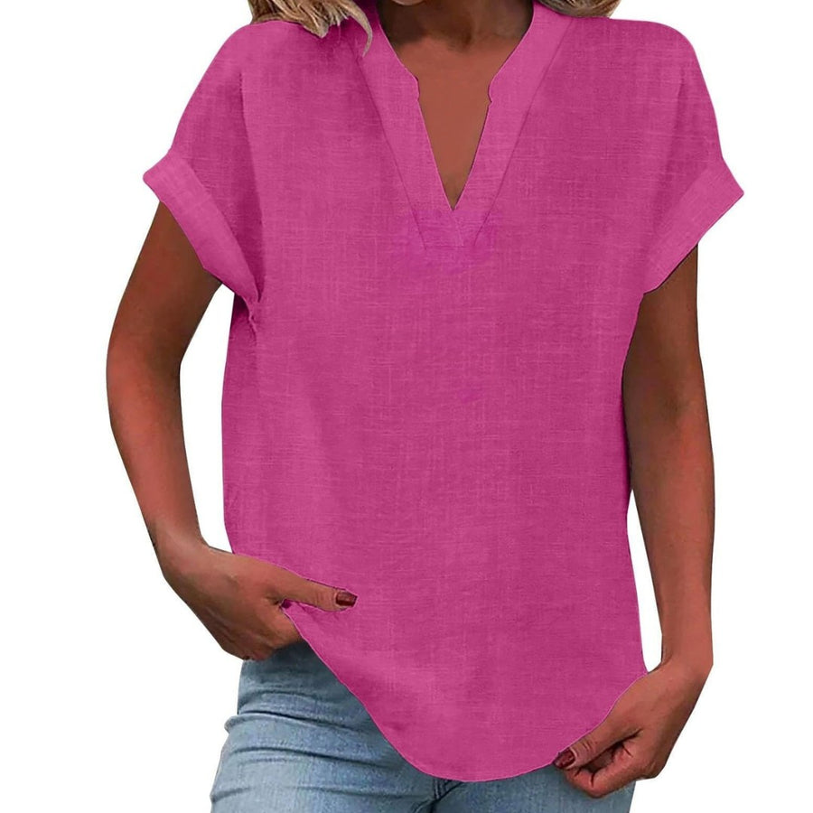 Ilaria | Women's V Neck Short Sleeve Blouse in Dark Pink