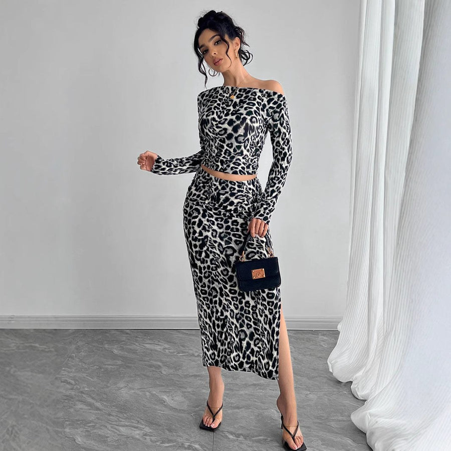 Ilaria | Women's Asymmetric Bodycon Two-Piece Set in Gray