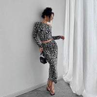 Ilaria | Women's Asymmetric Bodycon Two-Piece Set in Gray