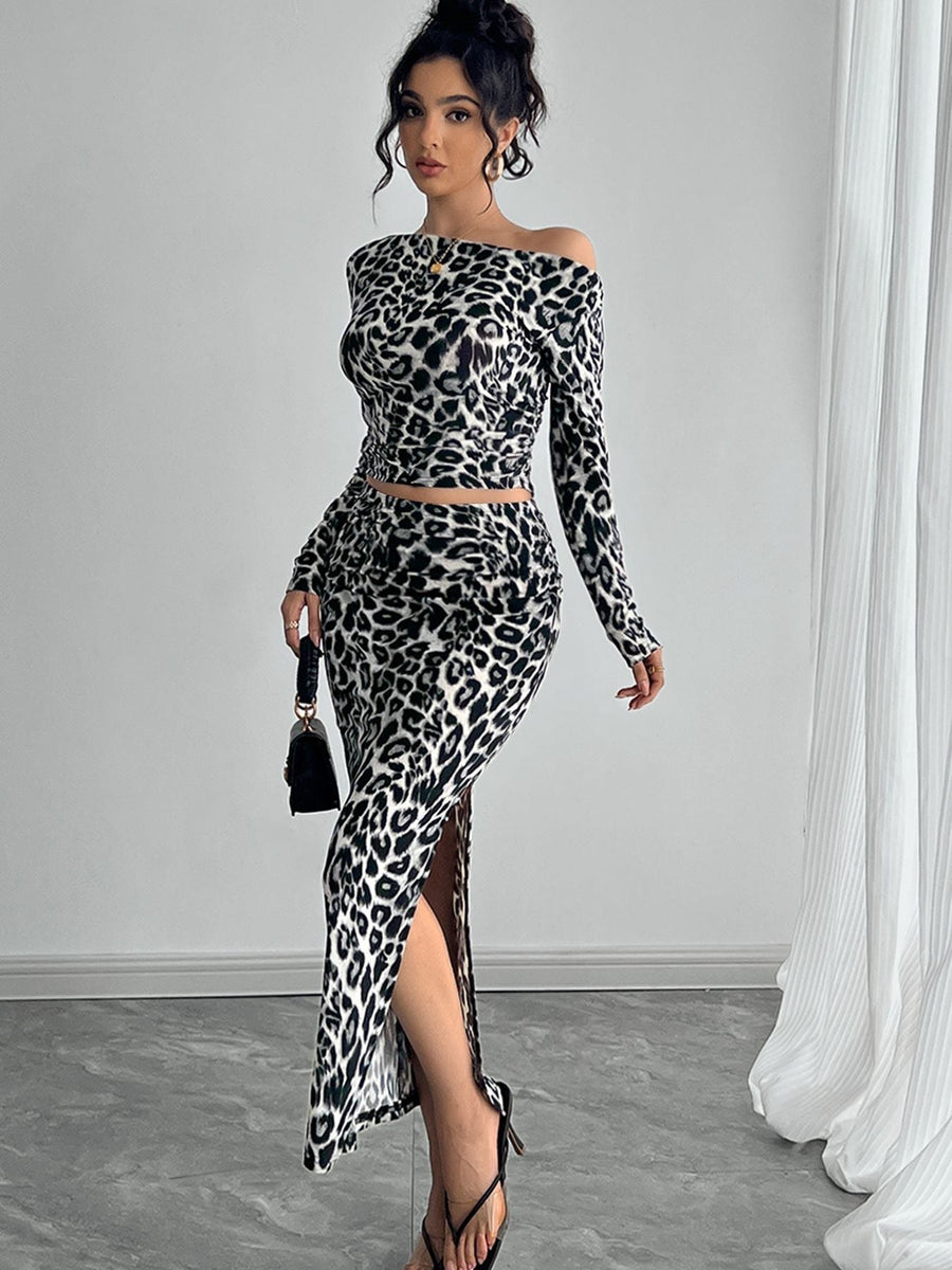 Ilaria | Women's Asymmetric Bodycon Two-Piece Set in Gray