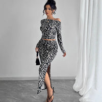 Ilaria | Women's Asymmetric Bodycon Two-Piece Set in Gray