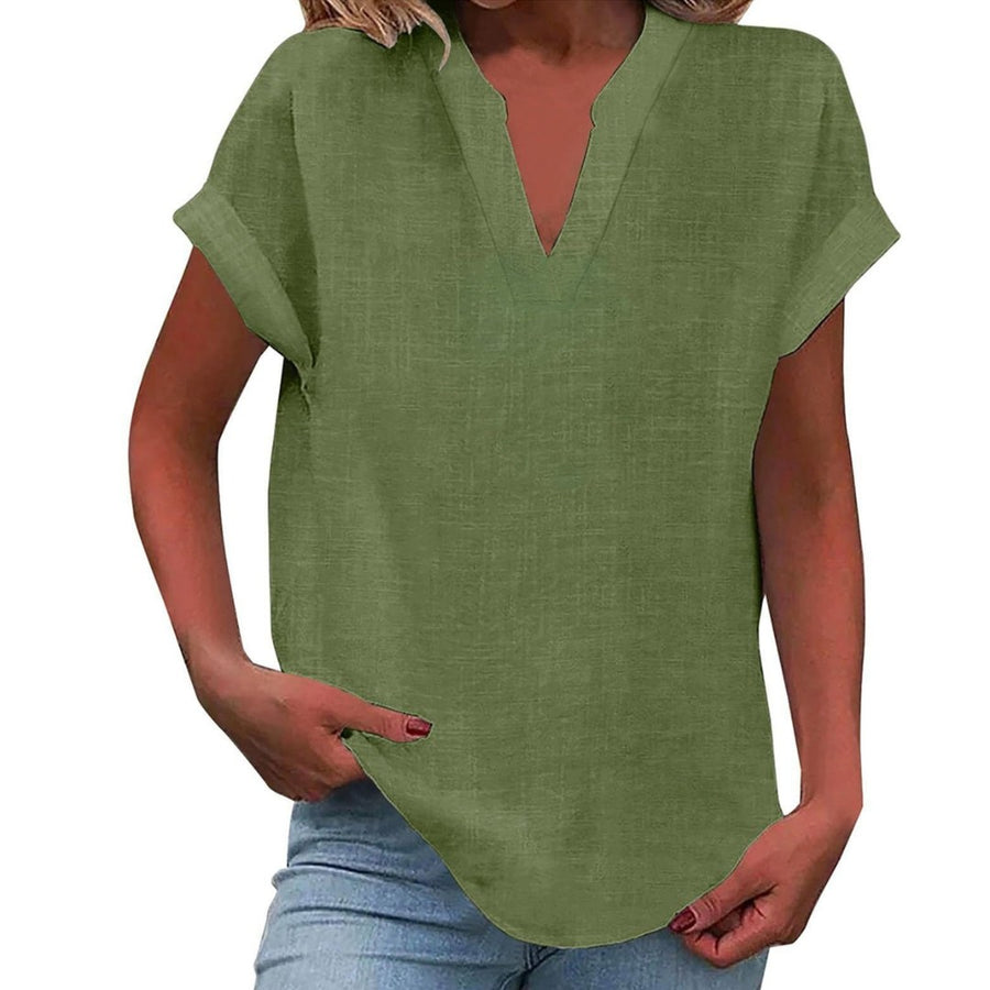 Ilaria | Women's V Neck Short Sleeve Blouse in Green