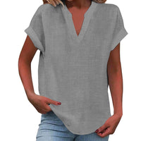 Ilaria | Women's V Neck Short Sleeve Blouse in Light Gray