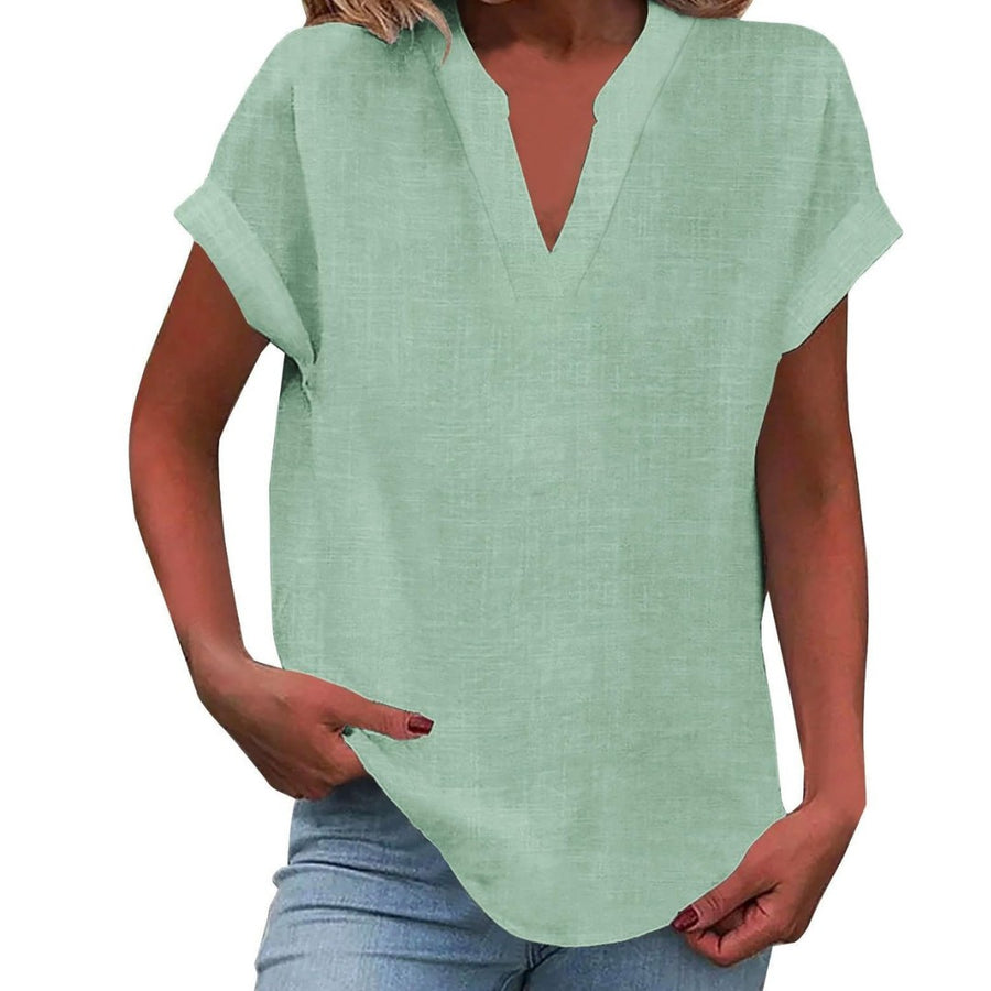 Ilaria | Women's V Neck Short Sleeve Blouse in Light Green