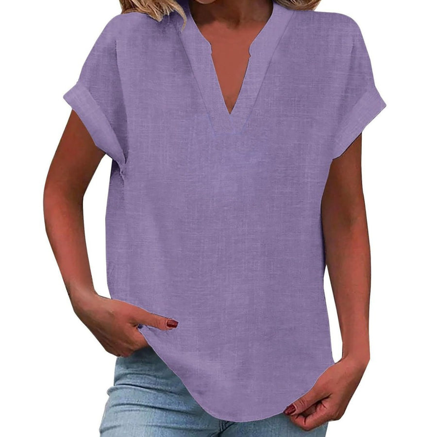 Ilaria | Women's V Neck Short Sleeve Blouse in Light Purple