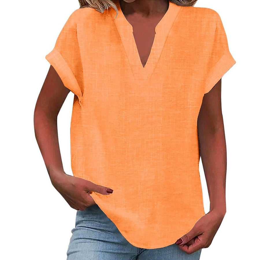 Ilaria | Women's V Neck Short Sleeve Blouse in Orange