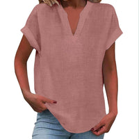 Ilaria | Women's V Neck Short Sleeve Blouse in Pink