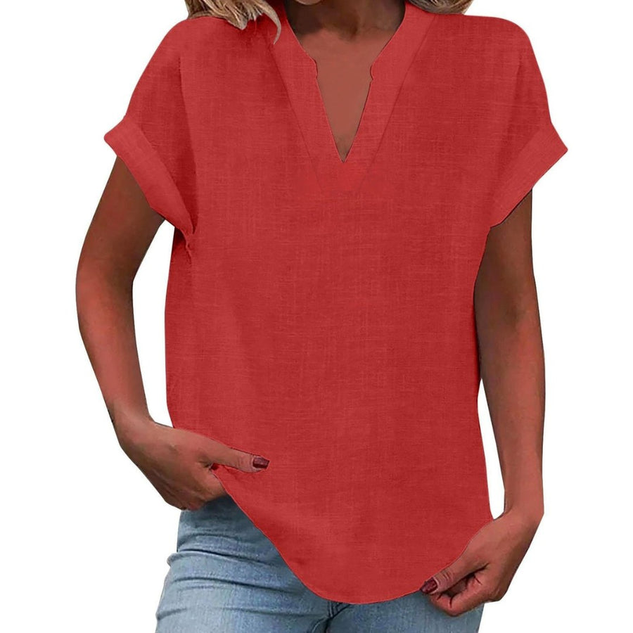 Ilaria | Women's V Neck Short Sleeve Blouse in Red