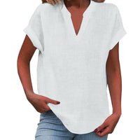 Ilaria | Women's V Neck Short Sleeve Blouse in White