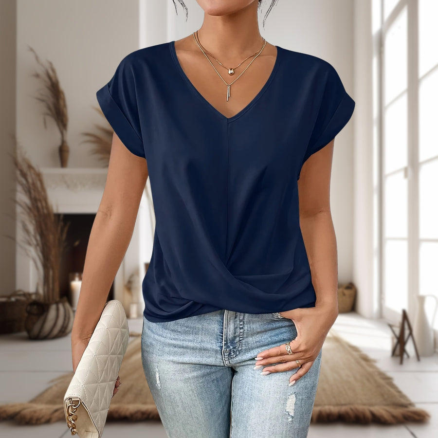Ilse | Women's V-Neck with Twisted Hem Blouse in Blue