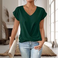 Ilse | Women's V-Neck with Twisted Hem Blouse in Dark Green