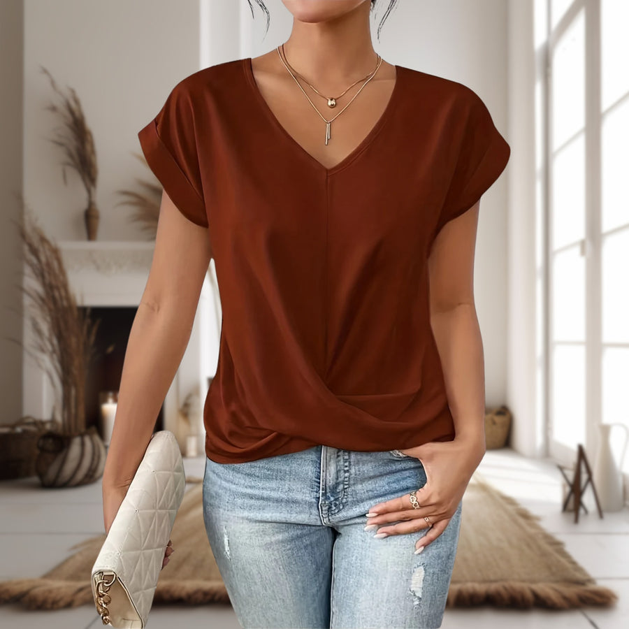 Ilse | Women's V-Neck with Twisted Hem Blouse in Red