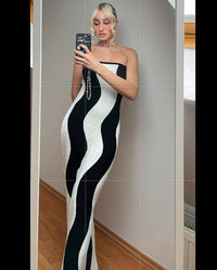 Imelda | Women's Bodycon Maxi Dress in Black White