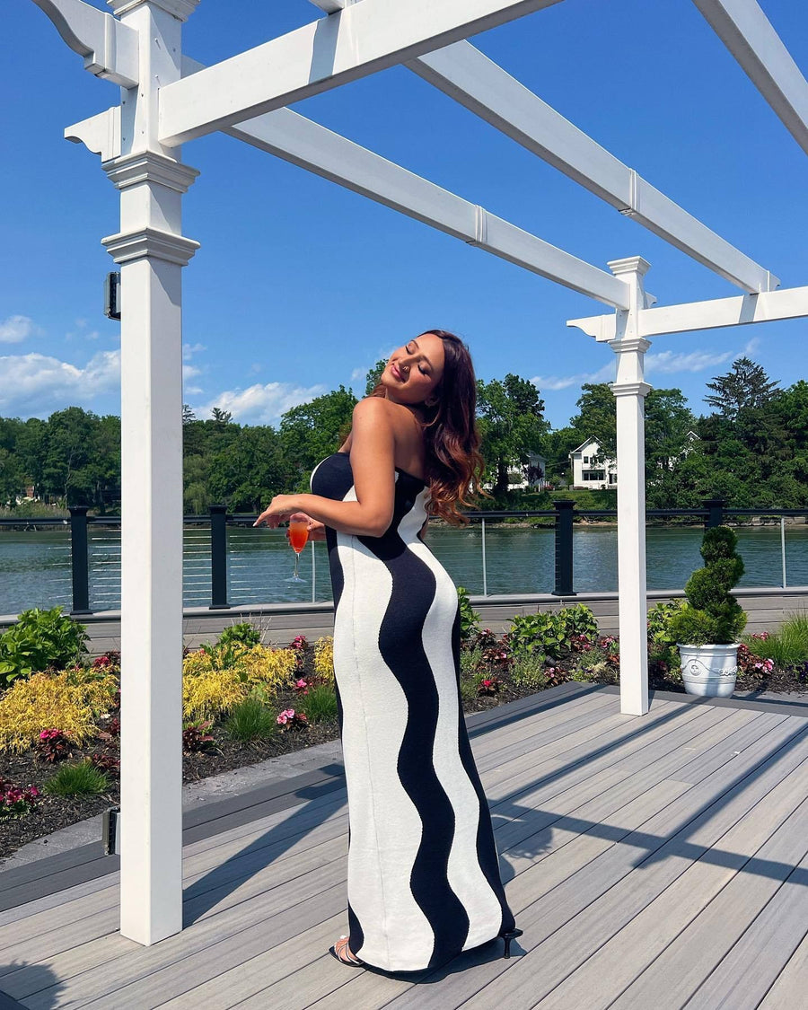 Imelda | Women's Bodycon Maxi Dress in Black White