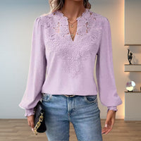 Imelda | Women's V-Neck with Guipure Lace Blouse in Light Purple