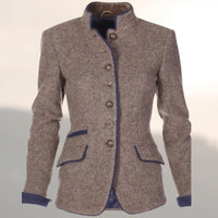 Immaculata | Women's Stand Collar Flap Pockets Jacket in Brown