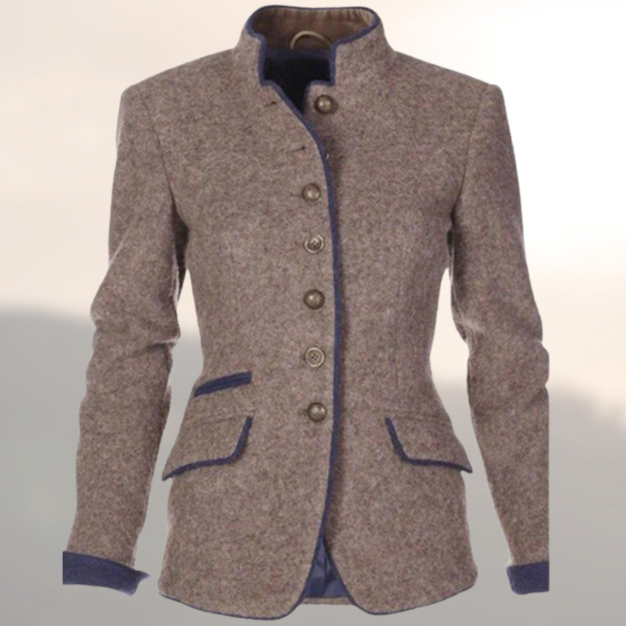 Immaculata | Women's Stand Collar Flap Pockets Jacket in Brown