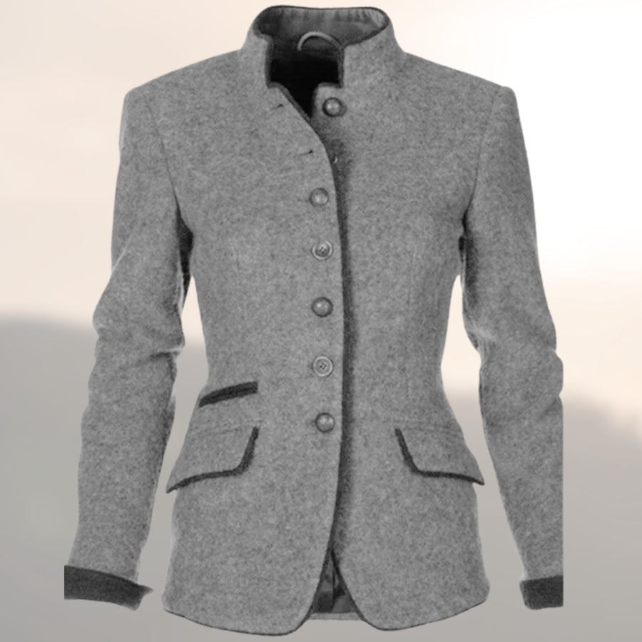 Immaculata | Women's Stand Collar Flap Pockets Jacket in Gray