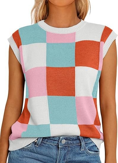 Immaculata | Women's Sleeveless Sweater in Pink Blue