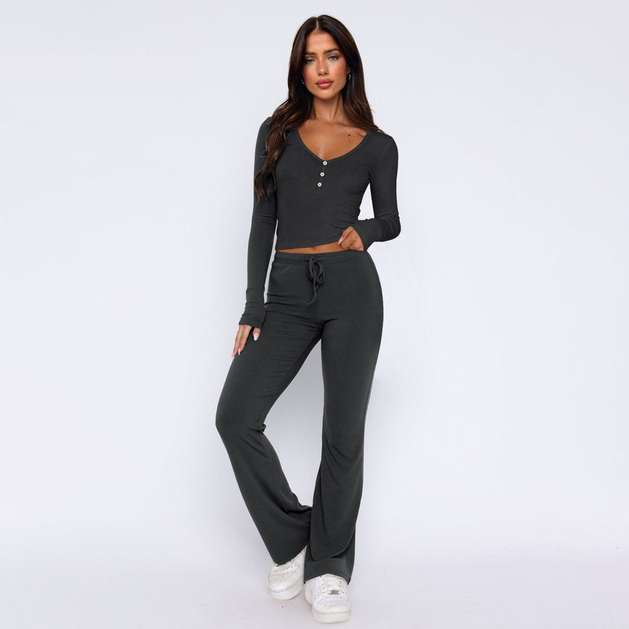 Imperia | Women's Button-Front Comfortable Top in Dark Gray