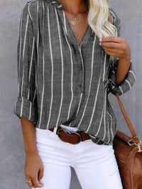Ines | Women's Vertical Stripe Casual Blouse in Gray