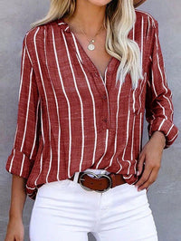 Ines | Women's Vertical Stripe Casual Blouse in Red