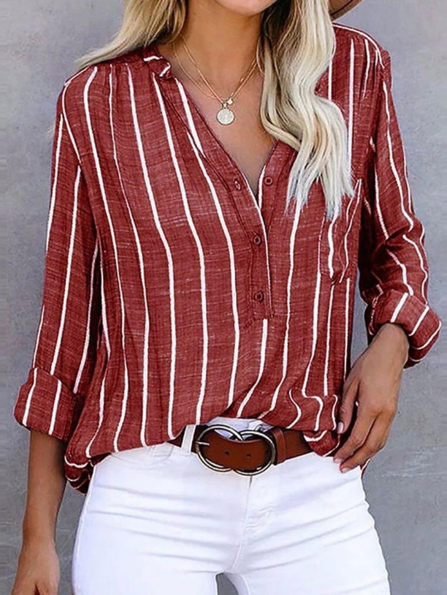 Ines | Women's Vertical Stripe Casual Blouse in Red