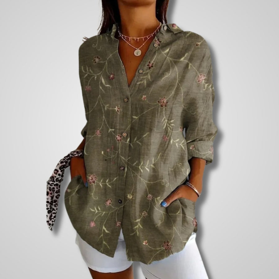 Inga | Women's Vintage Button Down Blouse in Green