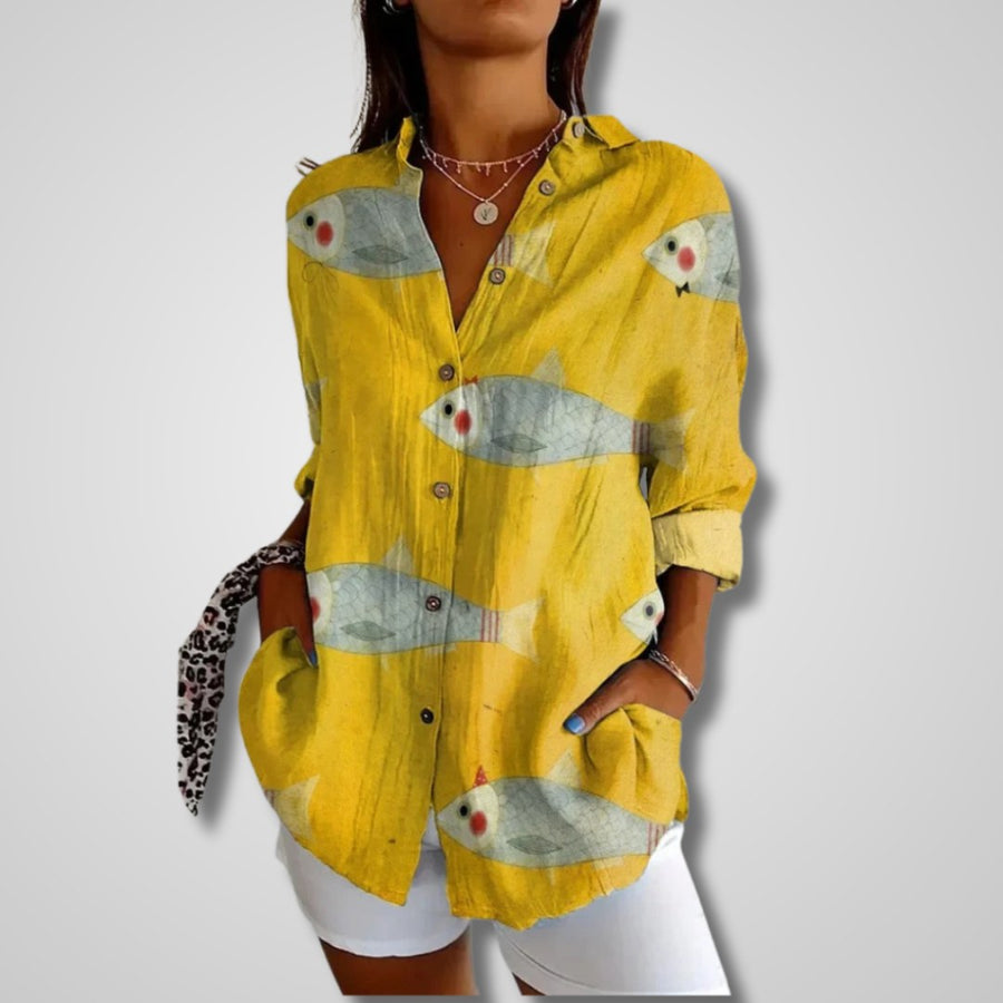 Inga | Women's Vintage Button Down Blouse in Yellow