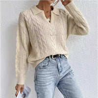 Ingeborg | Women's V-Neck Knit Sweater in Apricot