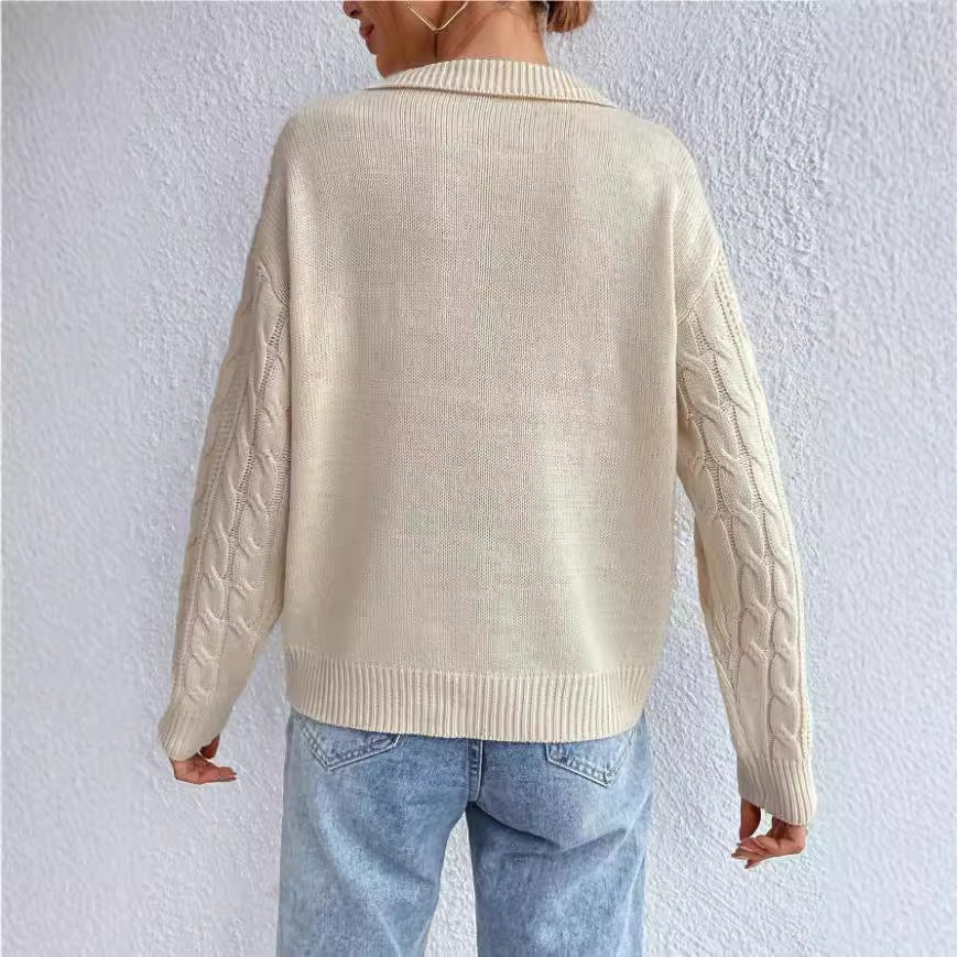 Ingeborg | Women's V-Neck Knit Sweater in Apricot