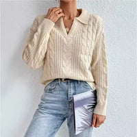 Ingeborg | Women's V-Neck Knit Sweater in Apricot